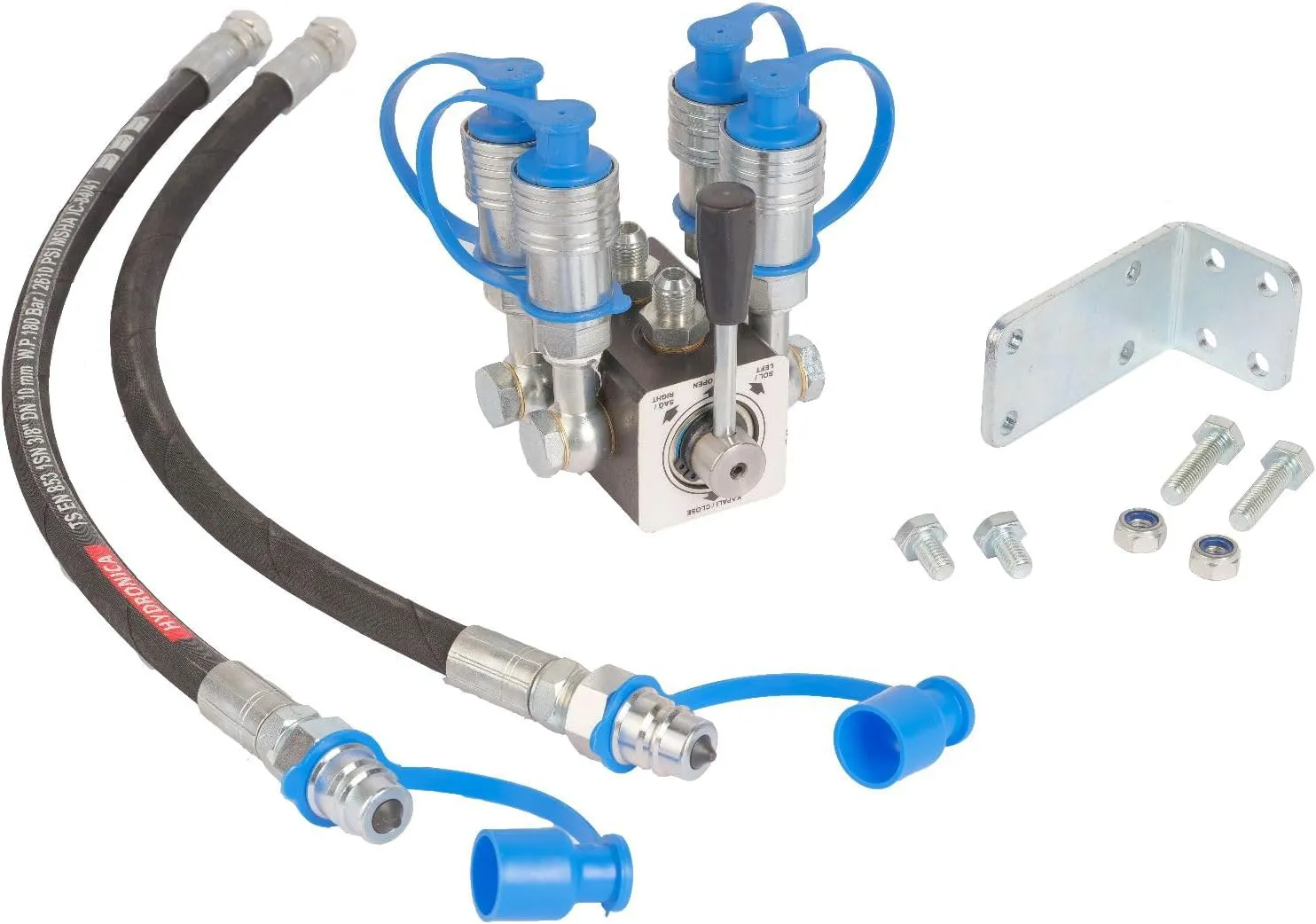 Bild von Handverteiler Ventil mit Schläuchen für Traktor Kipperausgang