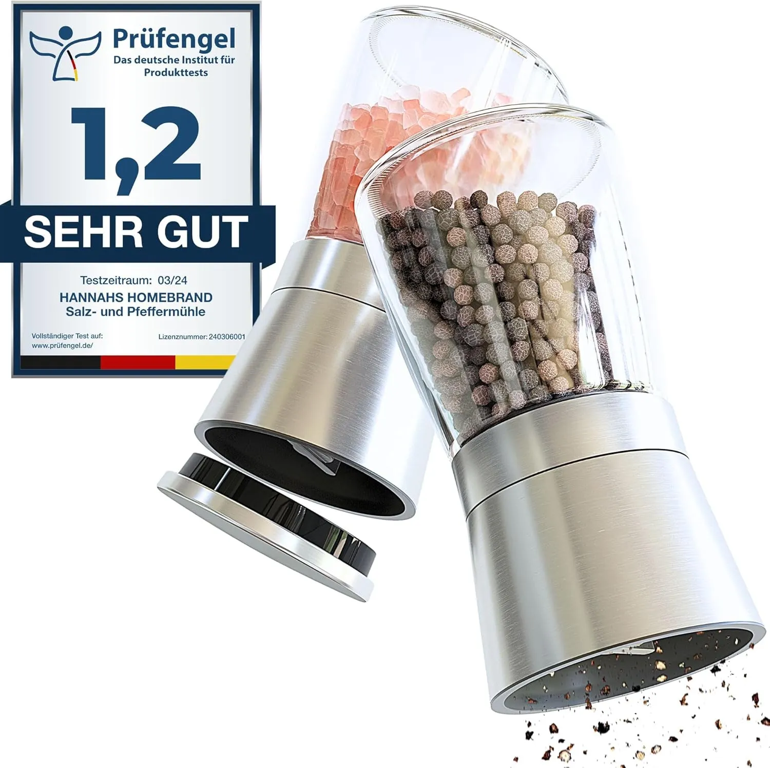 Bild von Hannah's Homebrand Salz und Pfeffermühle Set mit Keramikmahlwerk, 2 Stück