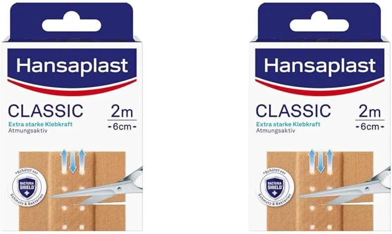 Bild von Hansaplast Classic Pflaster 2 m x 6 cm, zuschneidbar, mit starker Klebkraft und Bacteria Shield, Packung mit 2 Stück