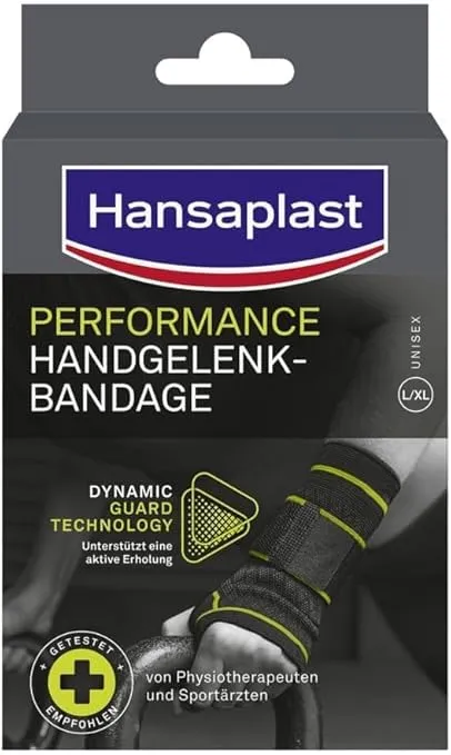 Bild von Hansaplast Performance Handgelenk-Bandage in Größe L/XL zur Stabilisierung und Entlastung des Handgelenks für aktive Erholung
