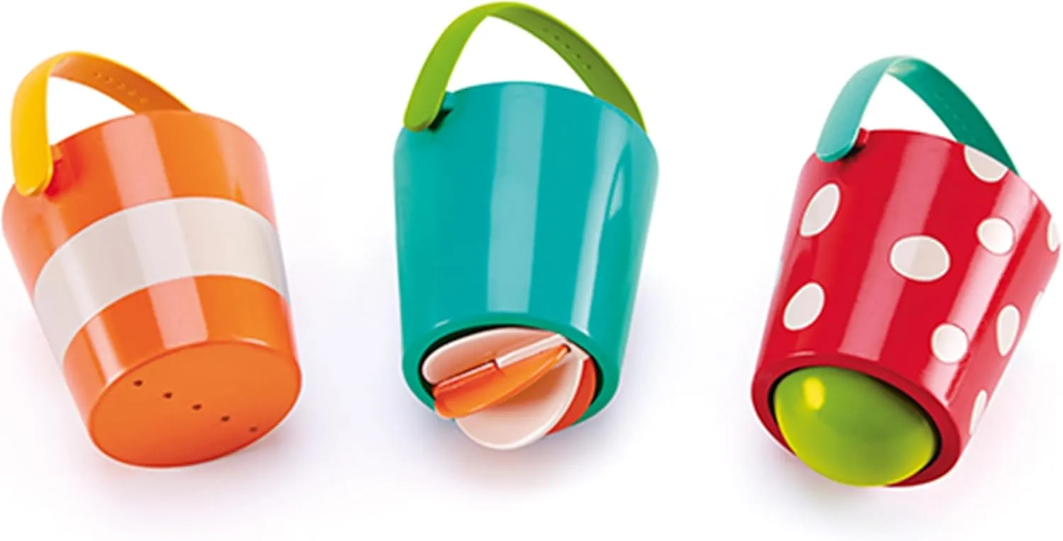 Bild von Hape dreiteiliges Eimer-Set mit buntem Wasserrad-Badespielzeug für Kleinkinder