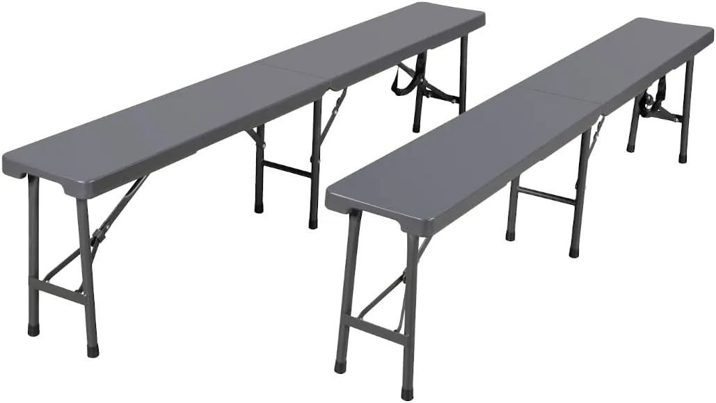 Bild von HATTORO 2er Set klappbare Campingbank aus Kunststoff in Grau, 180 cm