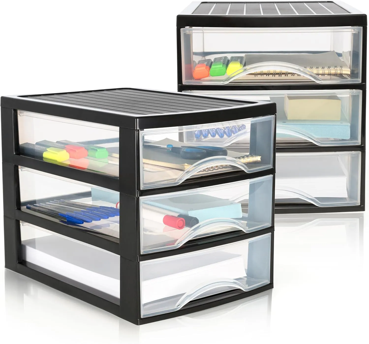 Bild von Hausfelder Schubladenbox Set mit 2 Boxen und je 3 Schubladen in Schwarz Transparent für Büroorganisation