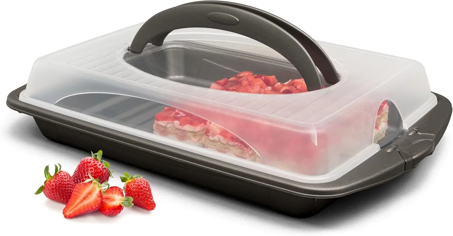 Bild von Hausfelder Transportbox für Blechkuchen mit Haube und Griff, rechteckig 30 x 44 x 9 cm