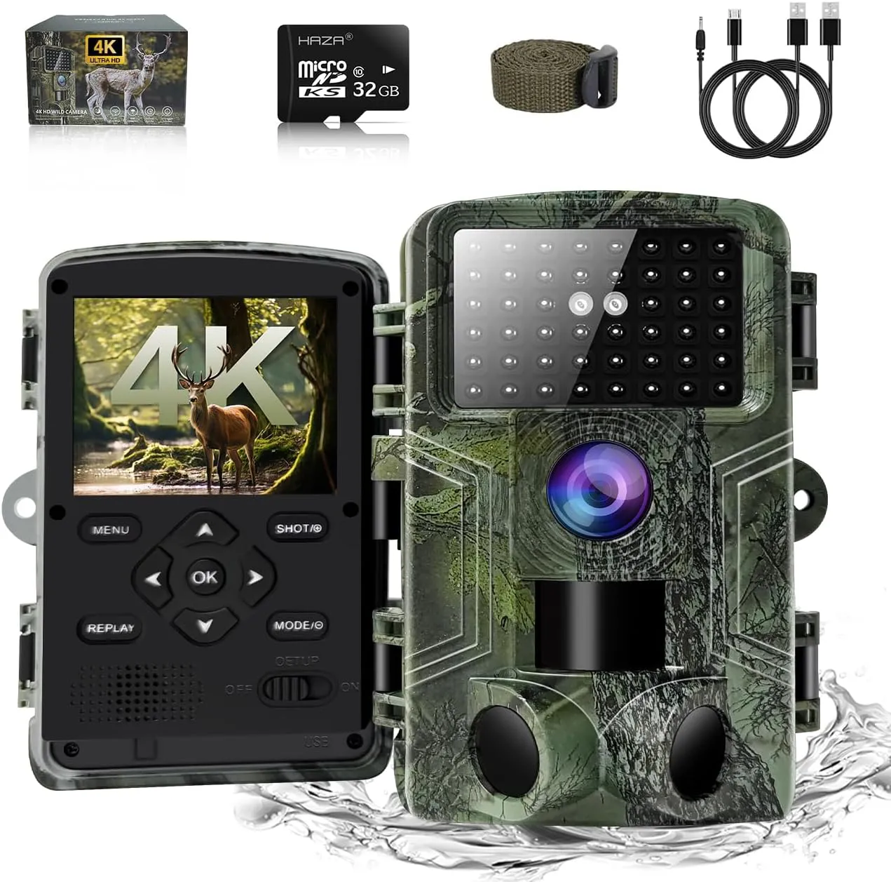 Bild von HAZA 4K HD Wildkamera mit 32 GB SD Karte und Bewegungsmelder, wasserdicht und für die Nacht geeignet