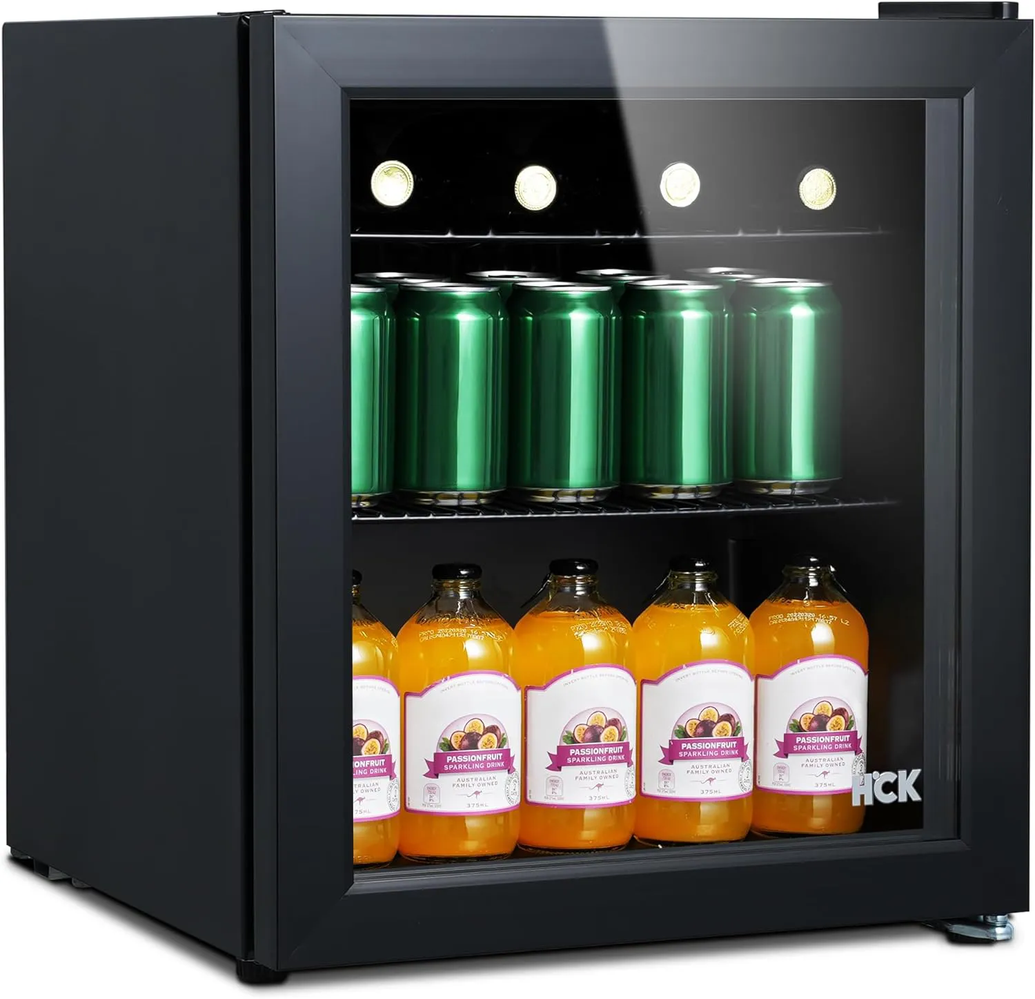 Bild von HCK 48L Mini Kühlschrank mit Glastür, lautlos bei 39dB, für Getränke und Bier, mit 2 Ablagen, ideal für Büro und Partys