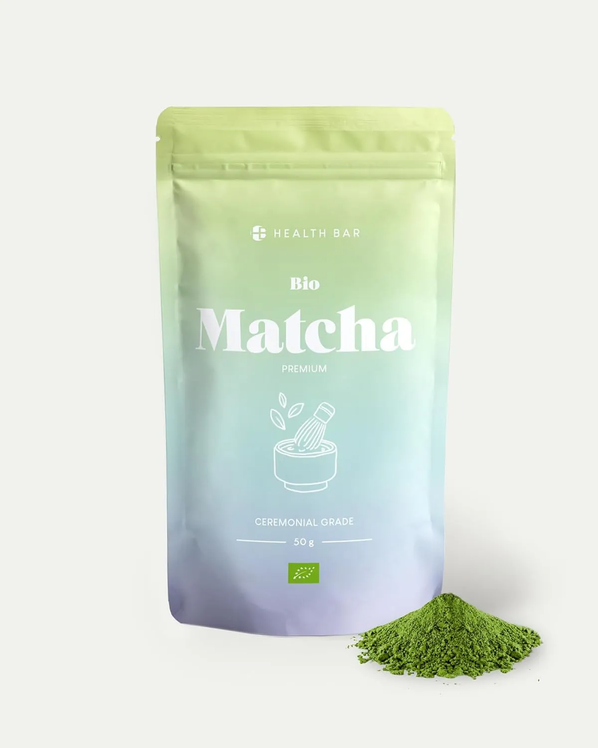 Bild von Health Bar Bio Matcha Pulver 50g aus Japan, zeremonielle Qualität, zuckerfrei und ideal für Matcha Latte