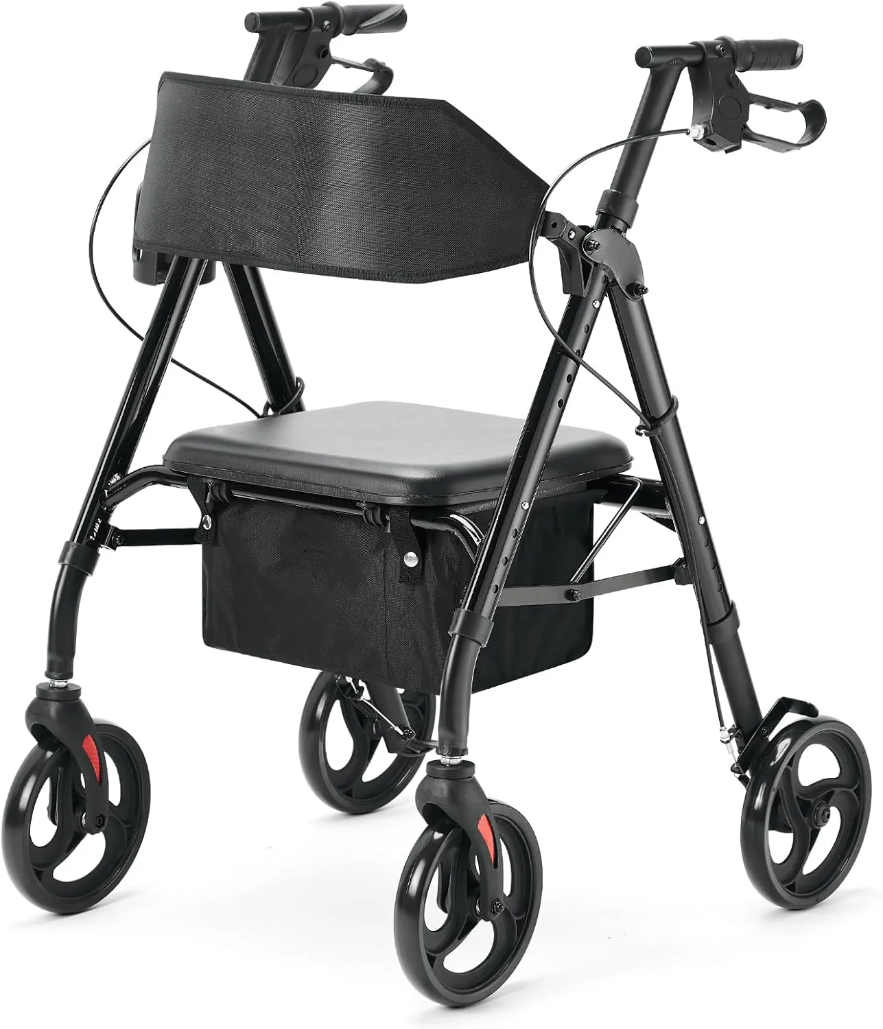 Bild von HEAO Aluminium Rollator für Senioren bis 136 kg, klappbar, mit 50 cm Sitzbreite und höhenverstellbaren Griffen, schwarz