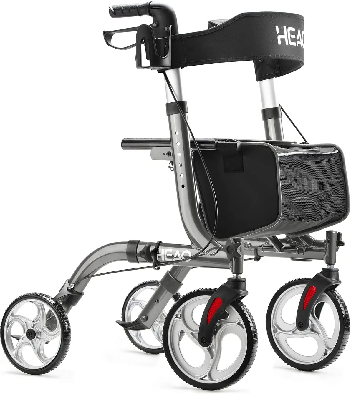 Bild von HEAO Rollator für Senioren mit Sitz und Getränkehalter, klappbar, leicht mit 7,8 kg und 10 Zoll Rädern, in Grau