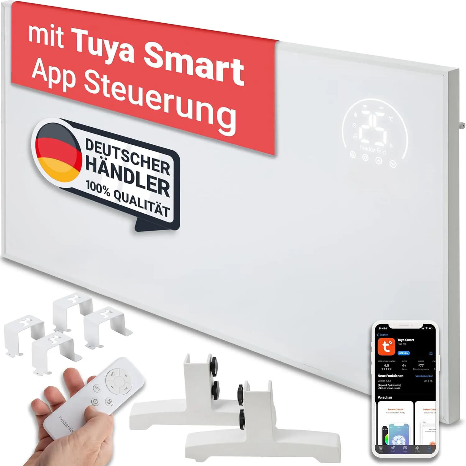 Bild von Heidenfeld HF-HP140 Infrarotheizung mit 800 Watt für Räume bis 20 m², steuerbar per App und Fernbedienung, inklusive Touch-Bedienfeld und Thermostat