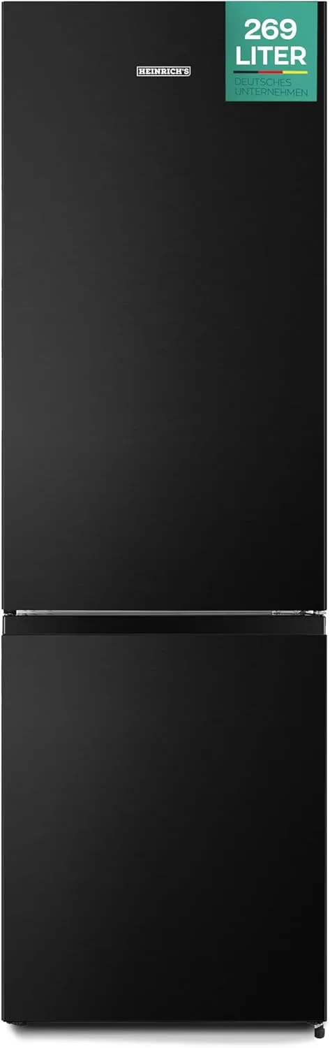 Bild von Heinrichs Kühlgefrierkombination mit 269 Litern, 198 Litern Kühlvolumen und 71 Litern Gefrierfach in Schwarz-Inox, leise mit 39 dB und 7 Temperaturstufen