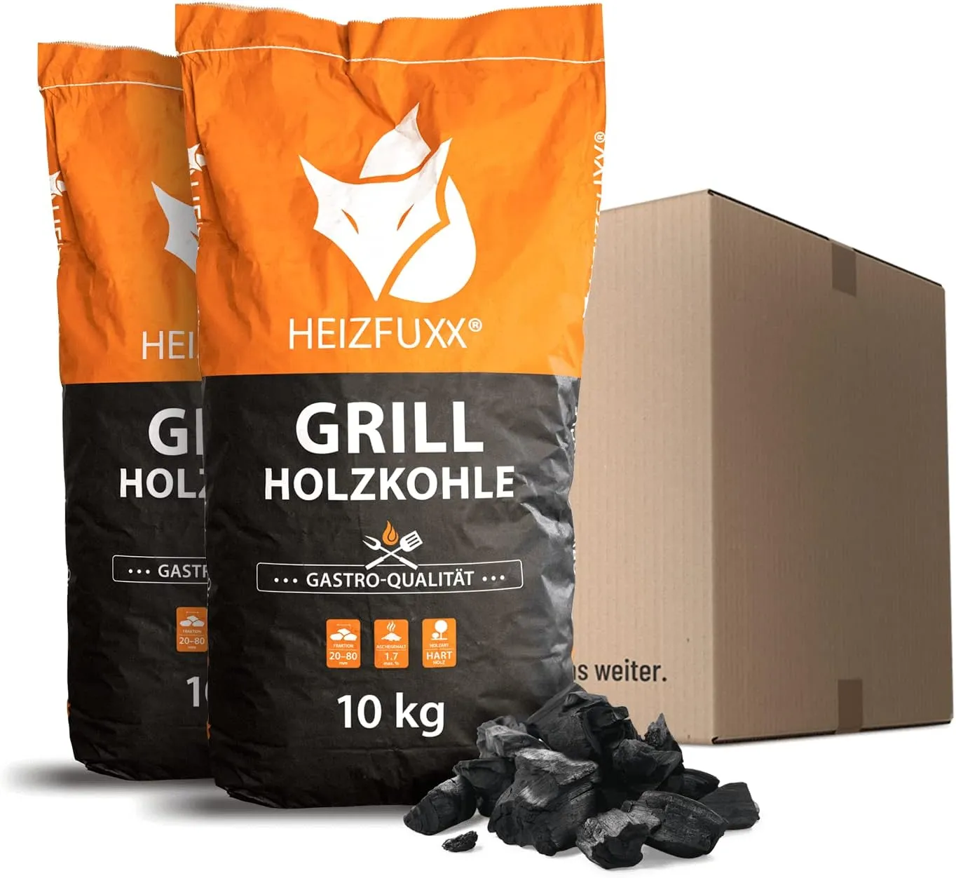 Bild von HEIZFUXX Grillkohle aus Hartholz im 20 kg Karton für BBQ und Smoker