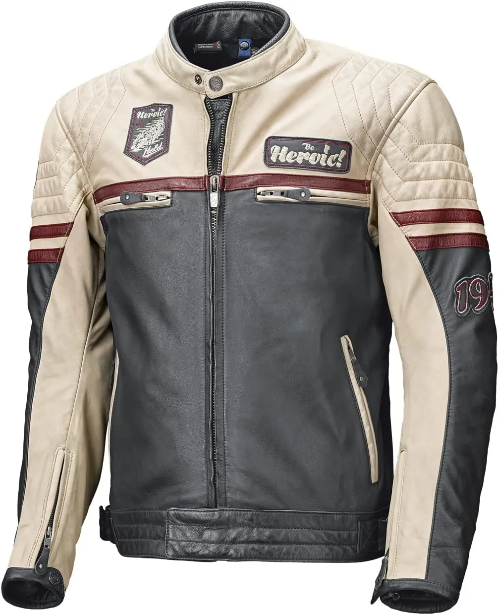 Bild von Held Motorradjacke Baker in Blau, Beige und Burgund, Größe 52, mit Protektoren für Herren, ideal für Chopper und Cruiser im Sommer