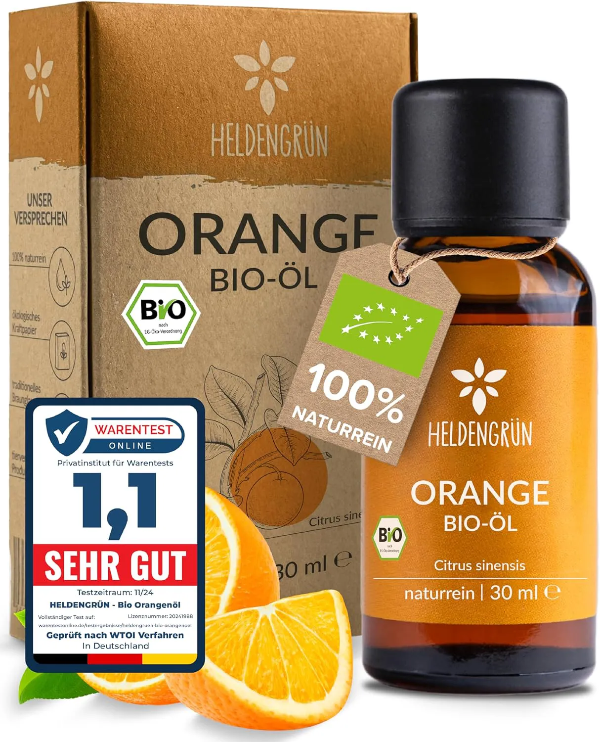 Bild von Heldengrün BIO Orangenöl 100 Prozent naturrein kaltgepresst aus echten Orangen für den Verzehr