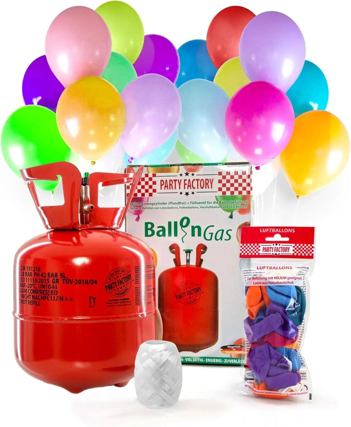 Bild von Helium Ballongas für 20 Ballons inklusive Ballons und 140 Liter Gasfüllung für Folien- und Luftballons
