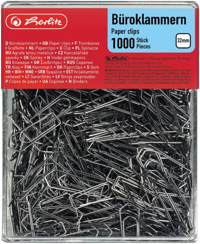 Bild von Herlitz Büroklammern 32 mm in einer transparenten Box mit 1000 Stück