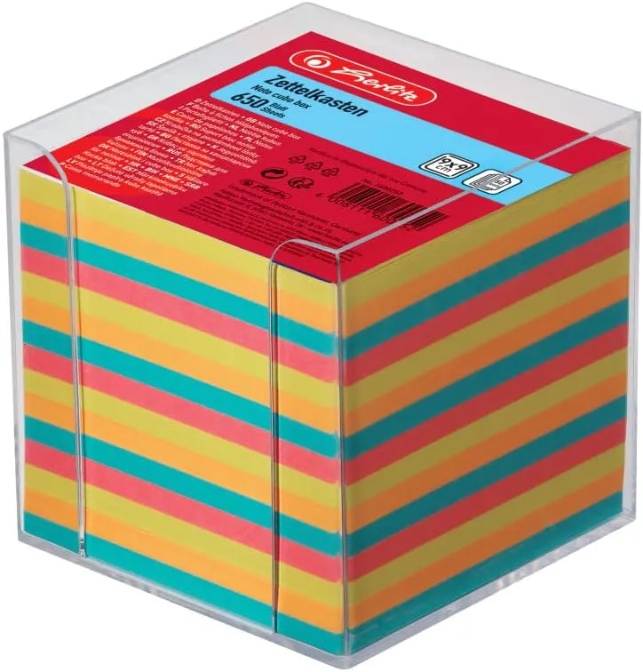 Bild von Herlitz Zettelkasten 9x9x9 cm transparent mit 650 farbigen Blättern