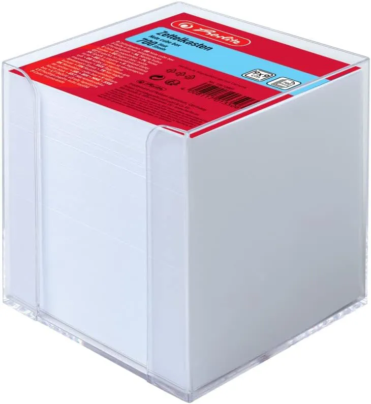 Bild von Herlitz Zettelkasten 9x9x9 cm transparent mit 700 weißen Blättern