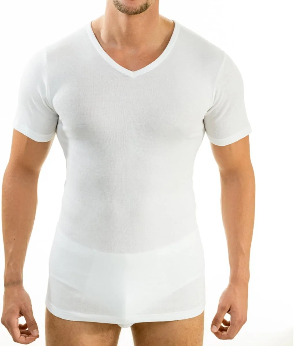 Bild von HERMKO 4880 4er-Pack Herren Unterhemden aus 100% Bio-Baumwolle mit V-Ausschnitt in Weiß