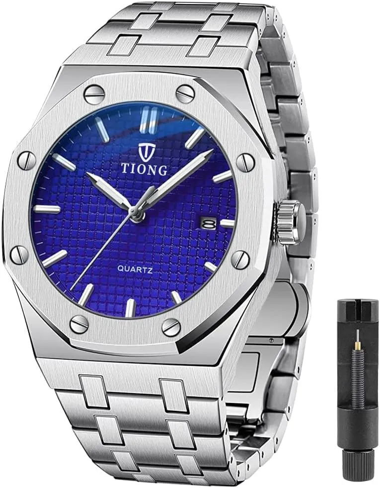 Bild von Herren Edelstahl Quarzuhr mit Metallarmband und wasserdichtem Design