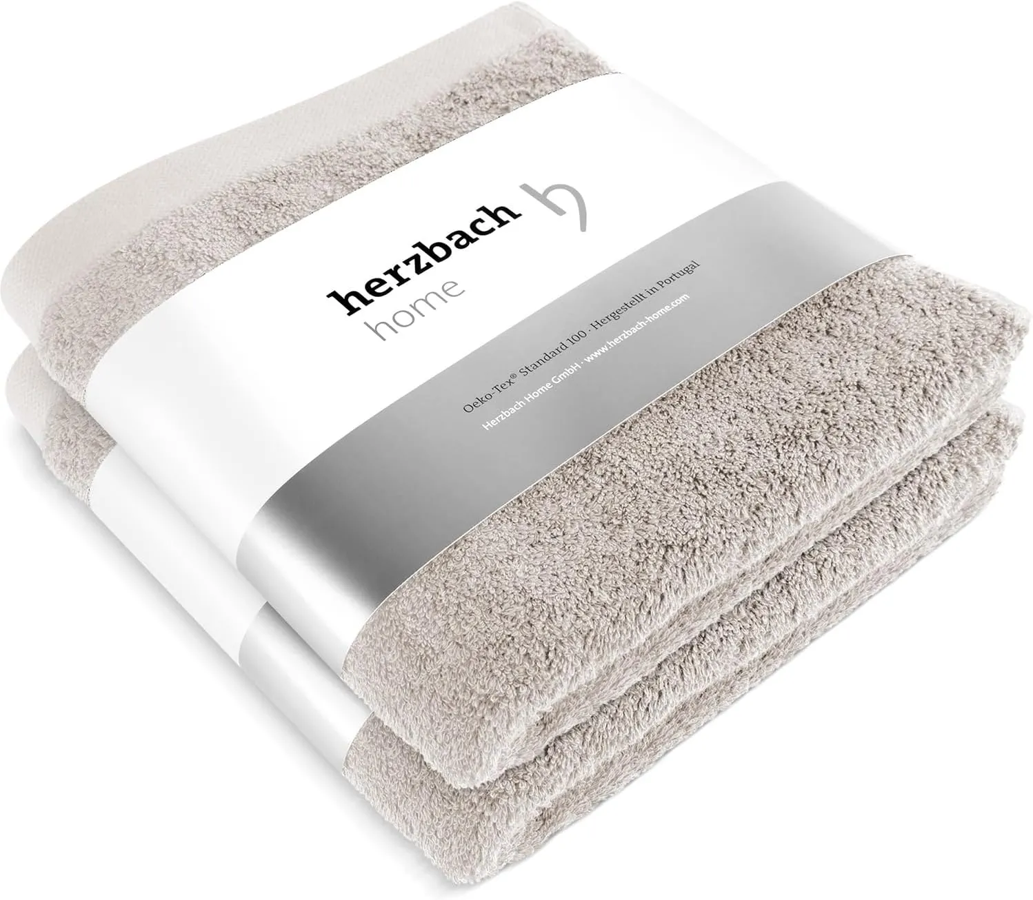 Bild von Herzbach Home 2er-Set Premium Handtücher in Sandgrau, 50 x 100 cm aus 100% natürlicher Baumwolle