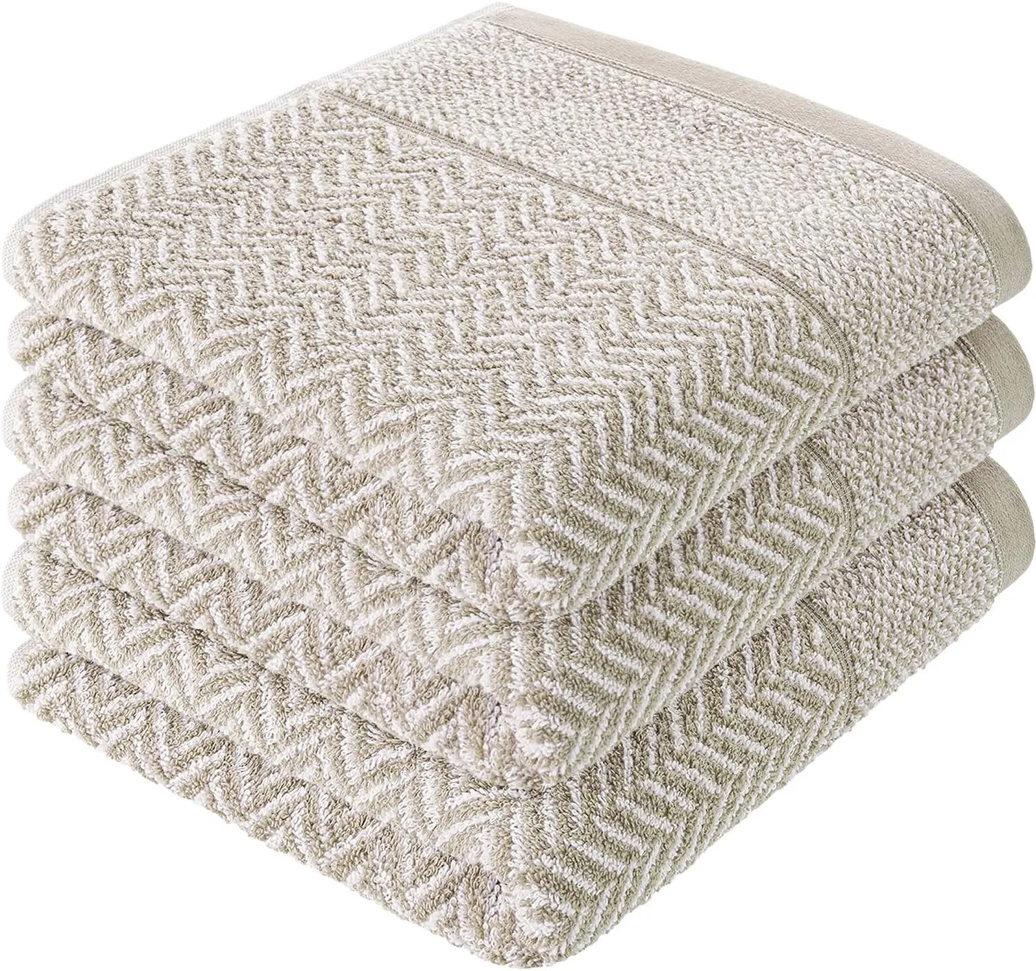 Bild von Herzbach Home Handtuch Set aus 100% Baumwolle in Sandgrau und Weiß, bestehend aus 3 Handtüchern mit 50 x 100 cm
