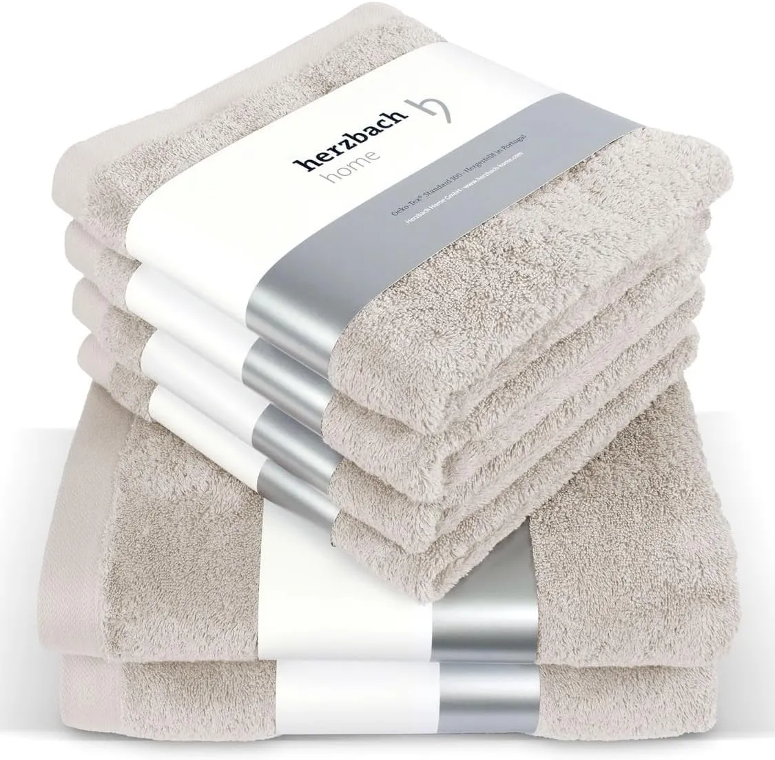 Bild von Herzbach Home Handtücher Set aus 100% Baumwolle in sandgrau, weich und saugstark