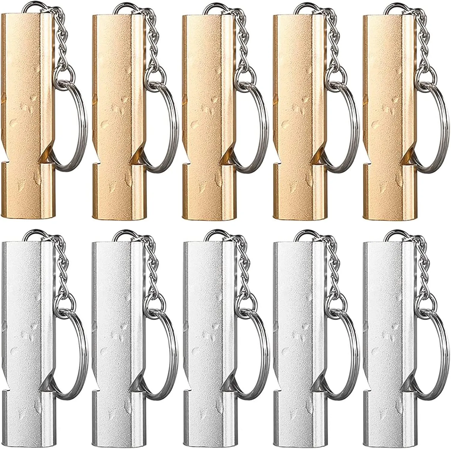 Bild von Hezhou 10er Set Trillerpfeifen aus Aluminium mit Schlüsselanhänger für Sport und Notfälle