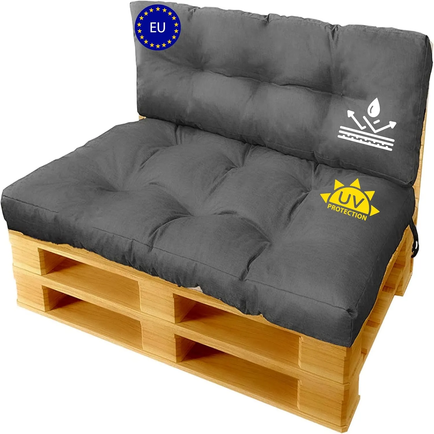 Bild von HIGH LIVING Palettenkissen Set für Indoor und Outdoor, schmutz- und wasserabweisend, 2 Teile in 120x80 cm und 120x40 cm, Farbe Anthrazit