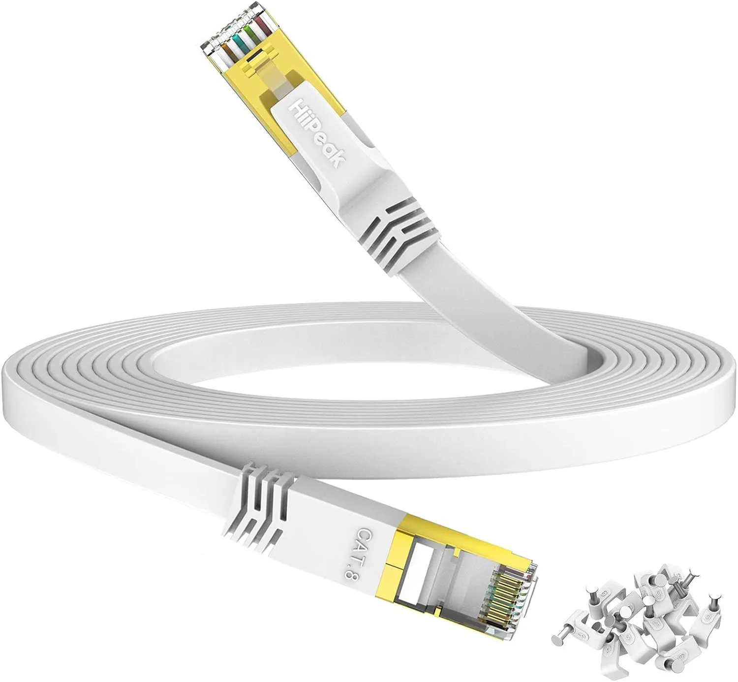 Bild von HiiPeak Cat 8 LAN Kabel in Weiß, 5 Meter lang, mit 40 Gigabit pro Sekunde und 2000 MHz