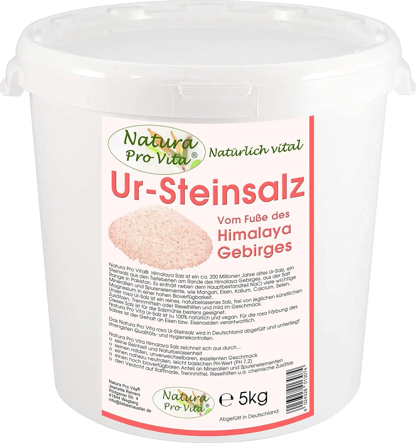 Bild von Himalaya Salz rosa 5 kg Eimer mit unraffiniertem Steinsalz und Mineralien