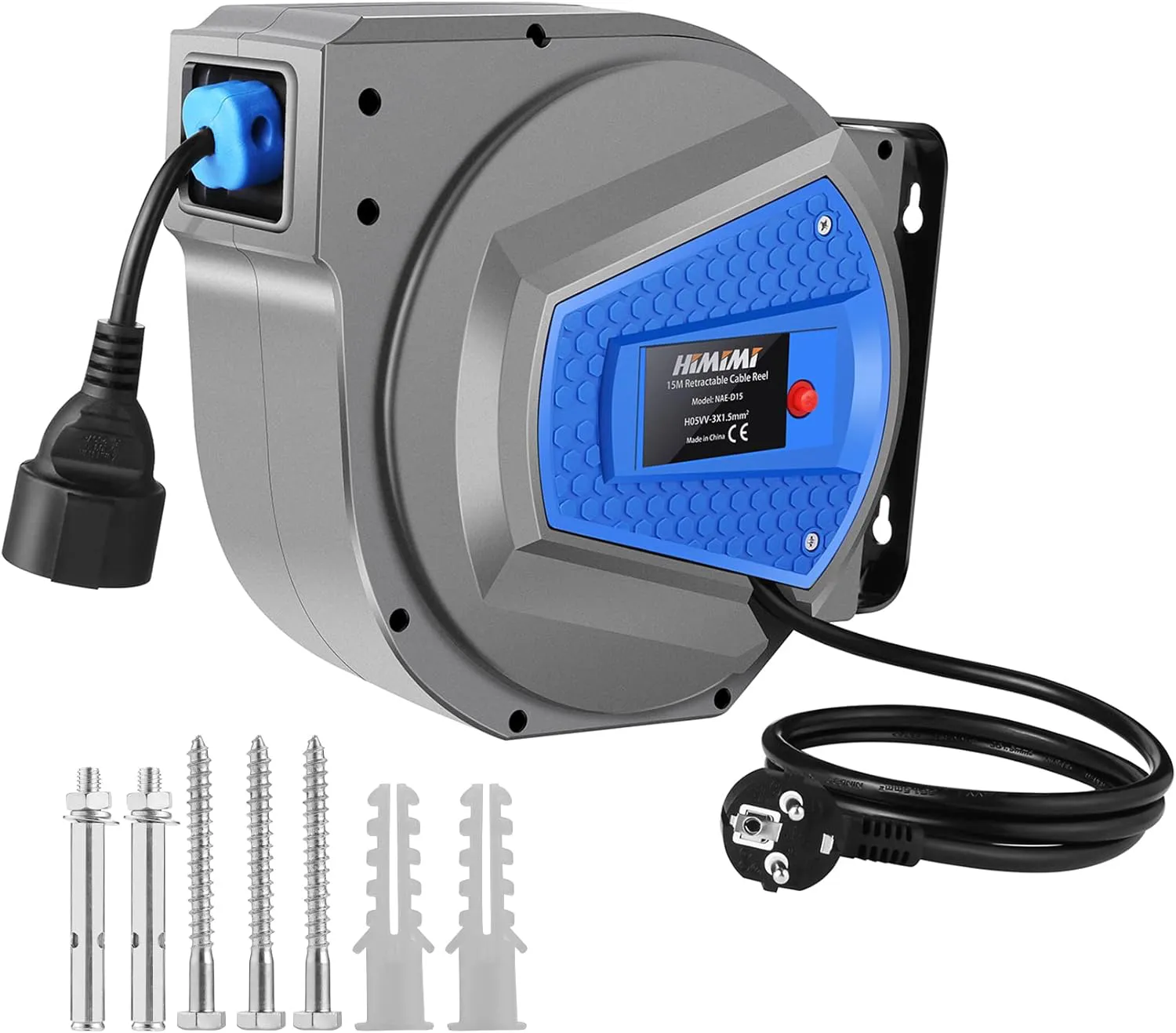 Bild von Himimi Automatik Kabeltrommel mit 15 Metern Kabel und 1500 bis 3000 Watt Leistung, wandmontierbar und drehbar