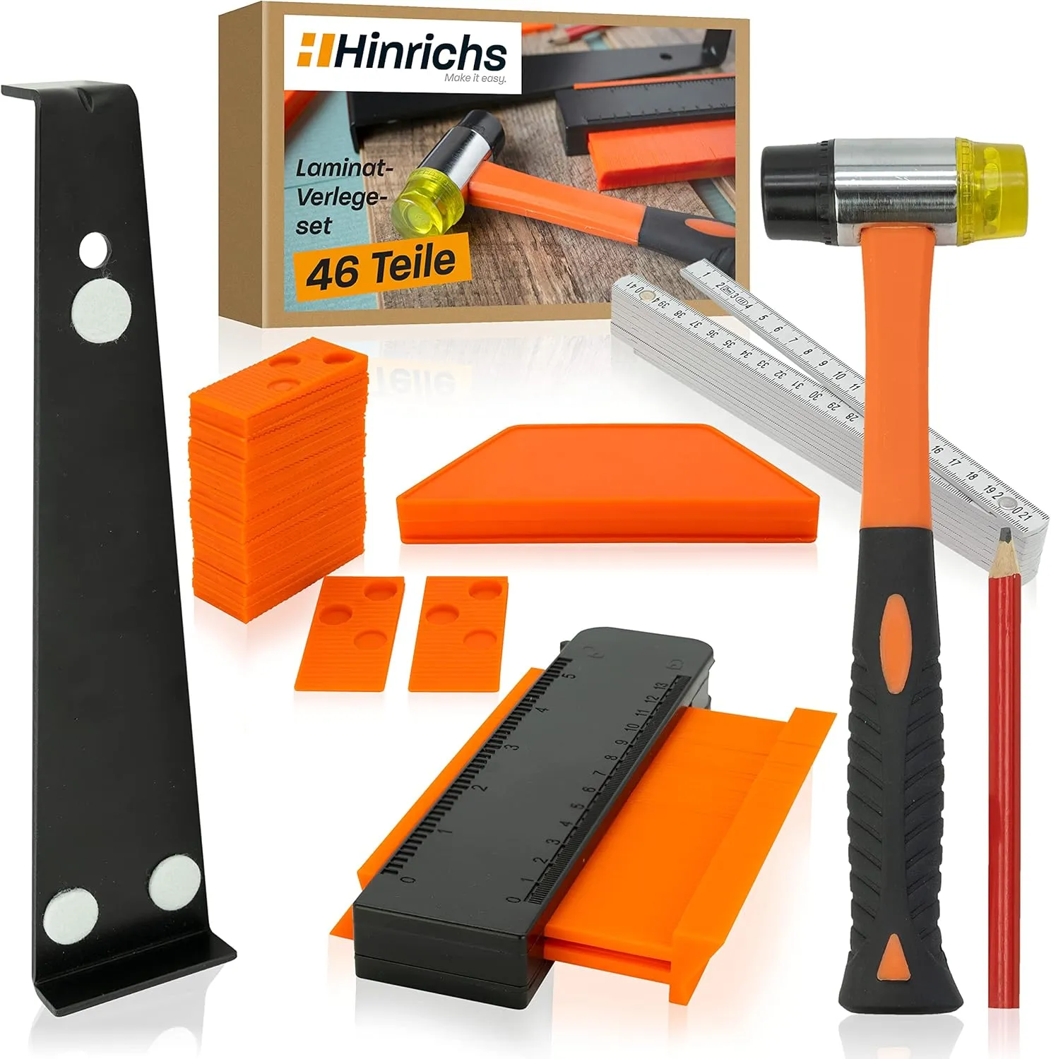 Bild von Hinrichs 46-teiliges Verlegeset für Laminat, Vinyl und Parkett mit Bodenleger Zubehör