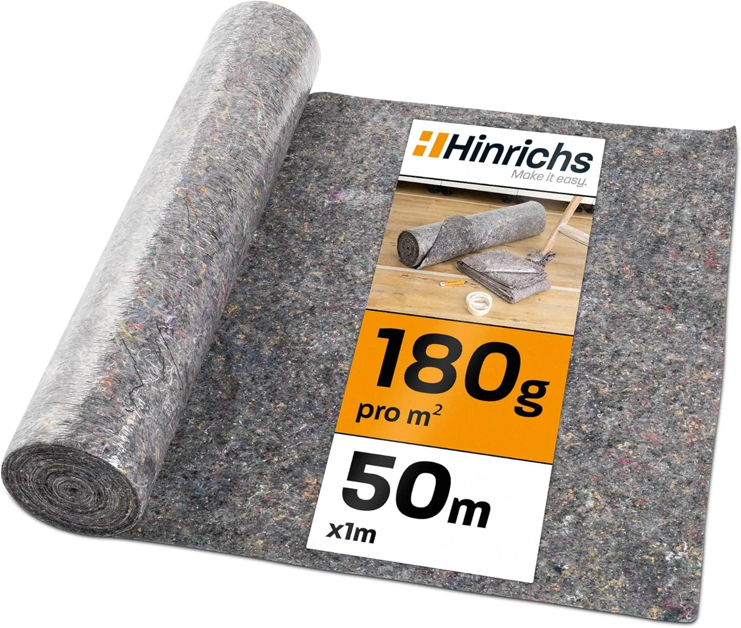 Bild von Hinrichs Malervlies Rolle 50m x 1m mit 180g/m² und Anti-Rutsch Beschichtung für Durchsickerungsschutz