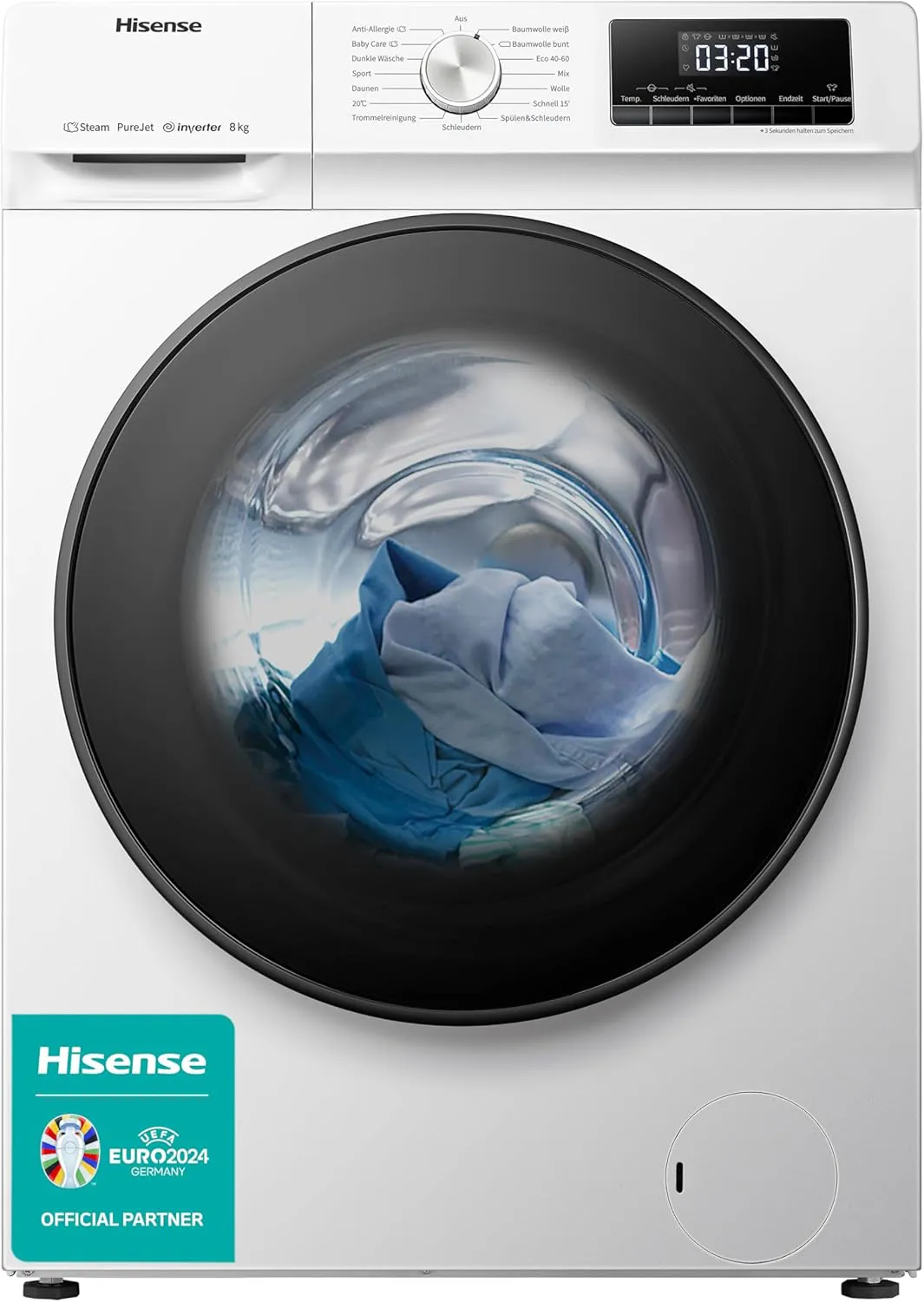 Bild von Hisense WFQA8014EVJM Waschmaschine mit 8 kg Fassungsvermögen, Dampffunktion und 15 Programmen in Weiß
