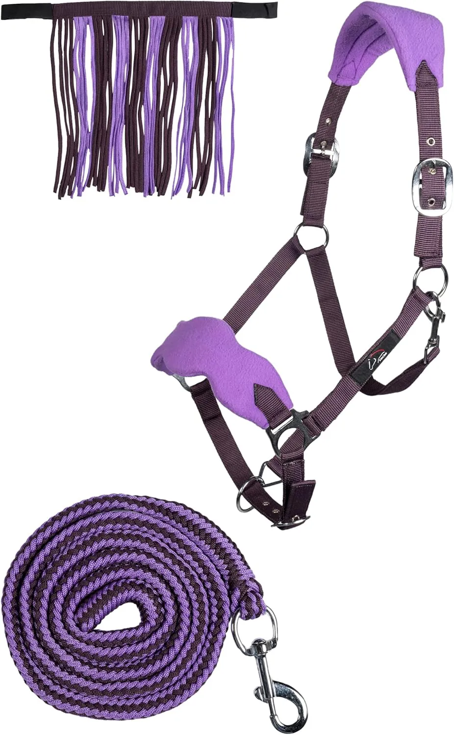 Bild von HKM Halfter-Set für Warmblut und Großpferde mit Halfter, Führstrick und Fliegenfransen