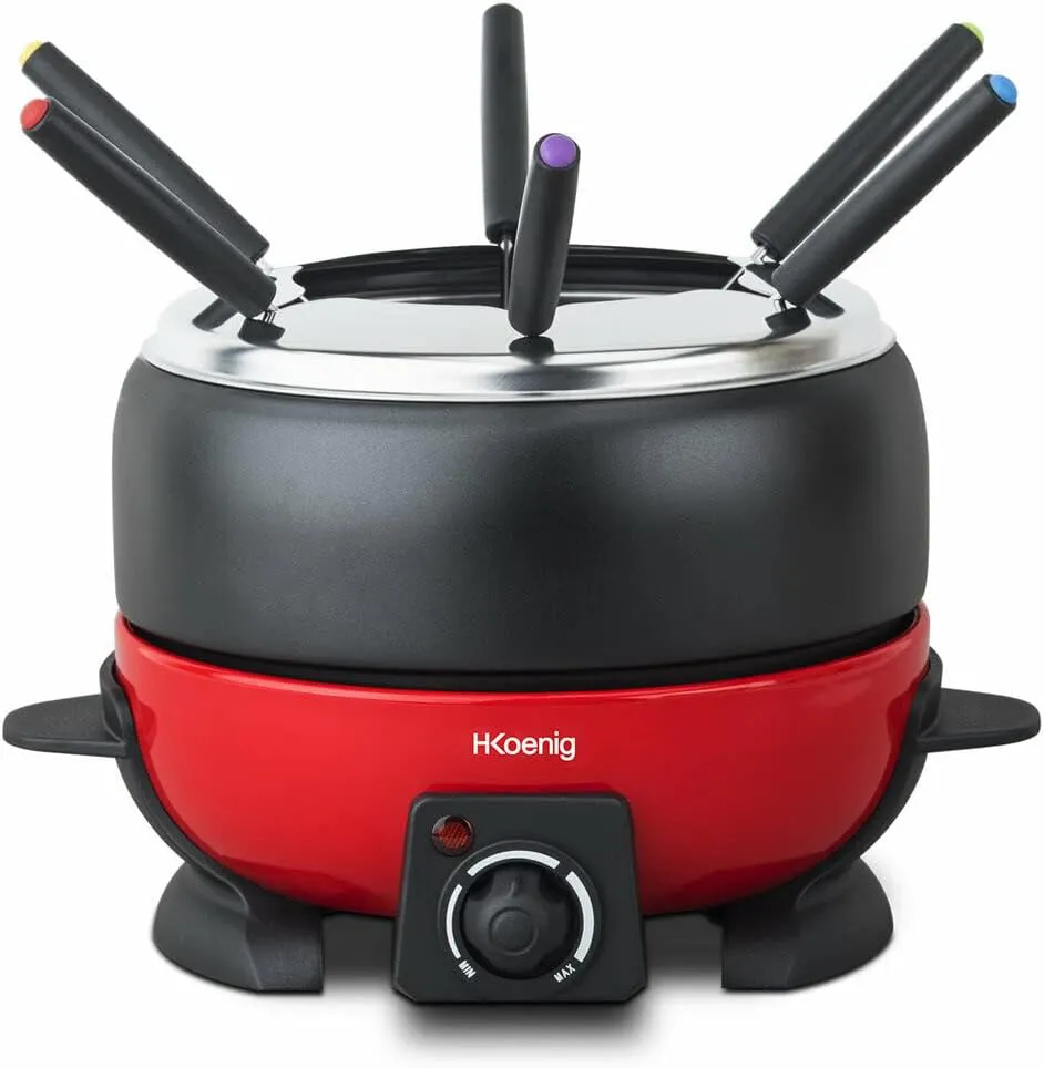 Bild von H.Koenig ALP1800 elektrisches Fondue Set für 6 Personen mit 2 Litern und 800 Watt Leistung in rot und schwarz