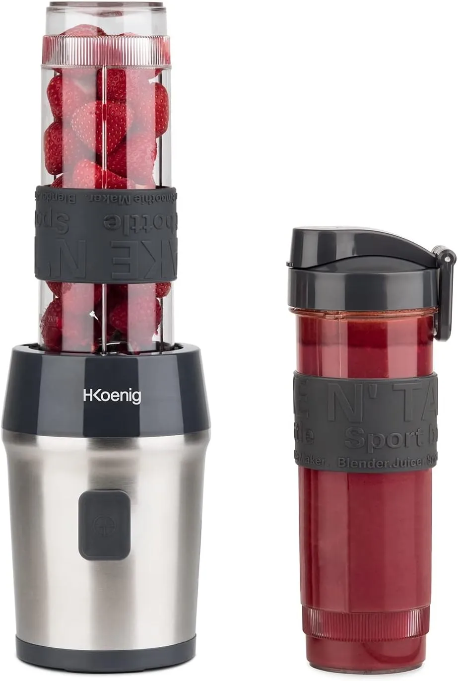 Bild von H.Koenig SMOO9 Mini Standmixer mit 300 Watt und 570 ml Edelstahlbehälter, inklusive 2 BPA-freien Kunststoffflaschen