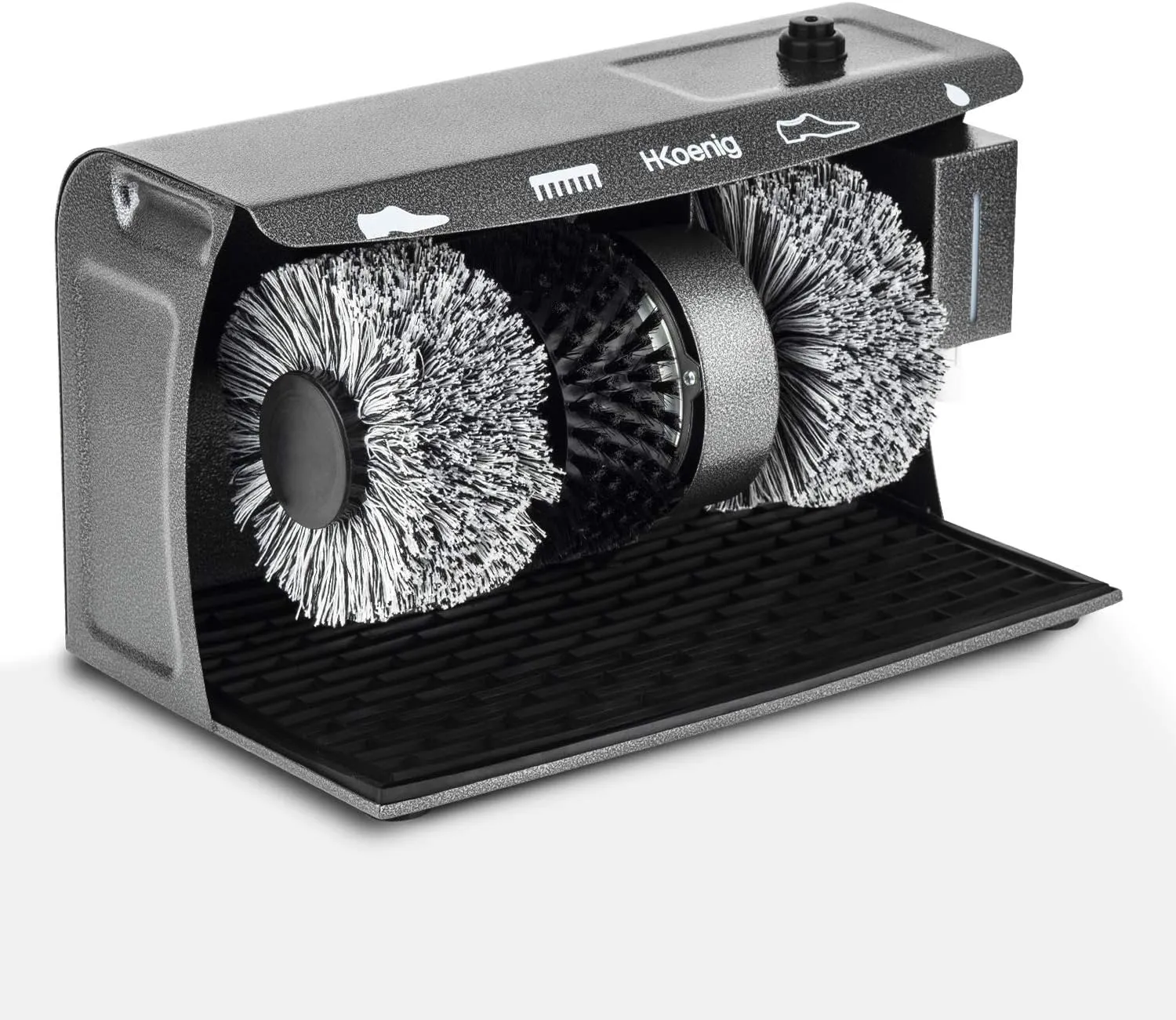 Bild von H.Koenig U600 Schuhputzmaschine mit 3 rotierenden Bürsten und Schuhcreme-Dispenser in Anthrazit, 120 Watt