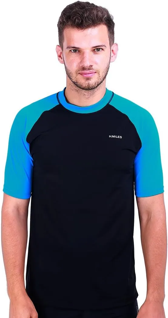 Bild von H.MILES Herren Rashguard Kurzarm schwarz für Schwimmen und Surfen mit UV Schutz