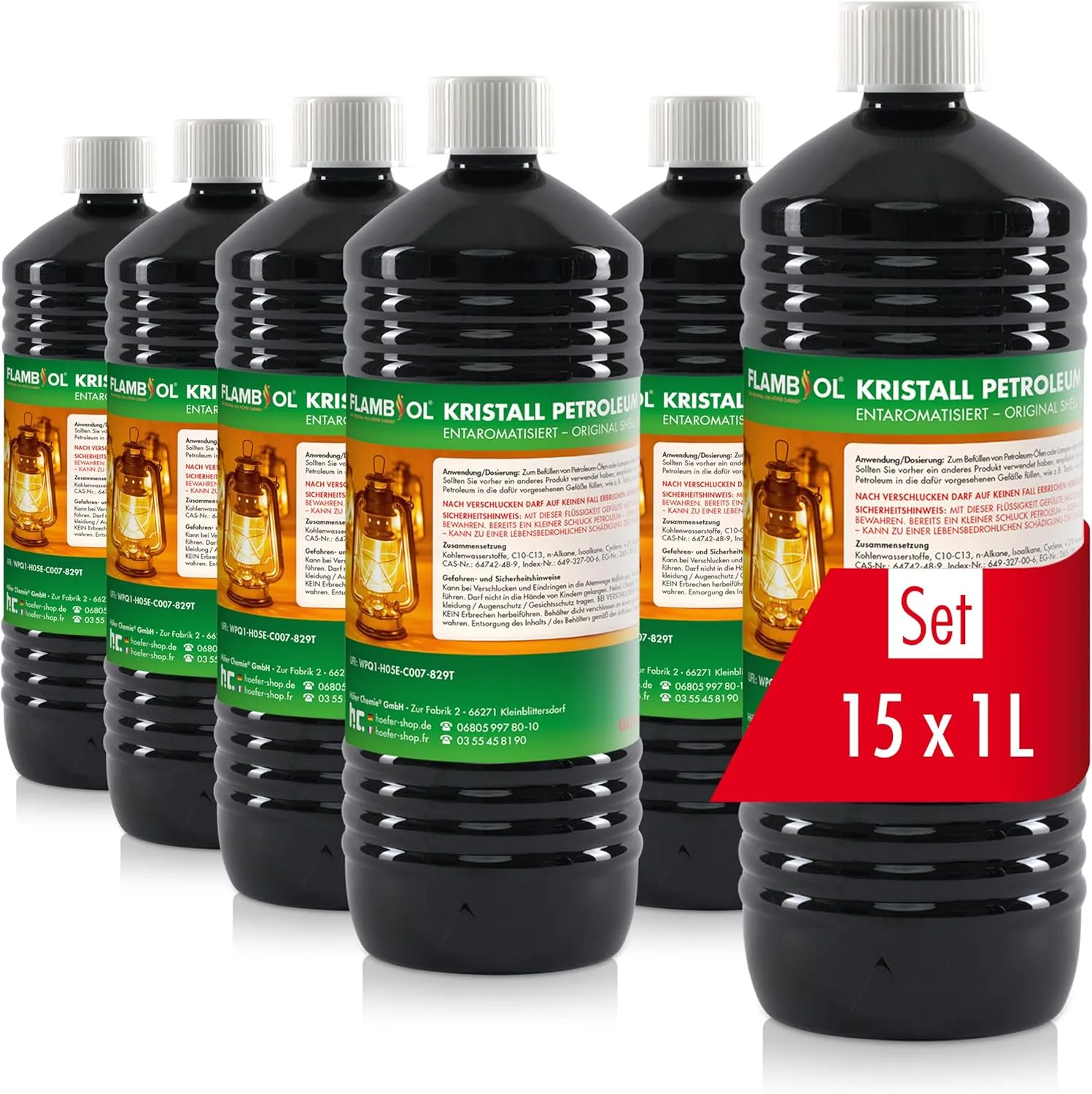Bild von Höfer Chemie Flambiol Gereinigtes Petroleum Set mit 15 x 1 Liter für Campingheizung, Petroleumlampe und Grillanzünder