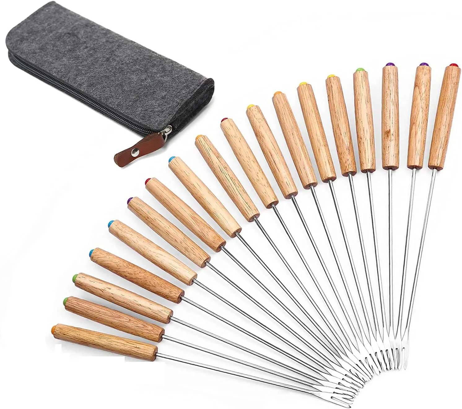 Bild von Holzgriff Fondue Gabel Set mit 18 Stück für Käse, Schokolade und Marmelade