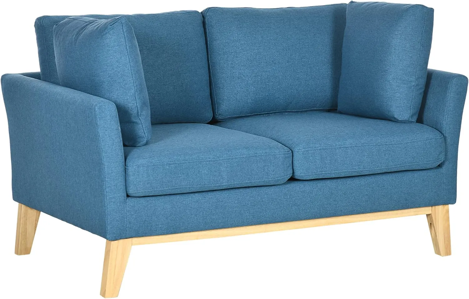 Bild von HOMCOM 2-Sitzer Sofa in Blau mit Kissen und Holzbeinen, geeignet für Wohnzimmer und Schlafzimmer, bis 150 kg, Maße 137 x 78 x 78 cm