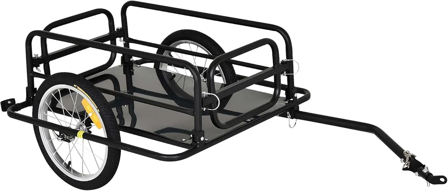 Bild von HOMCOM Fahrradanhänger für Lasten bis 40 kg, schwarz, mit Stahlrahmen und Kupplung, Maße 139 x 71,5 x 49 cm