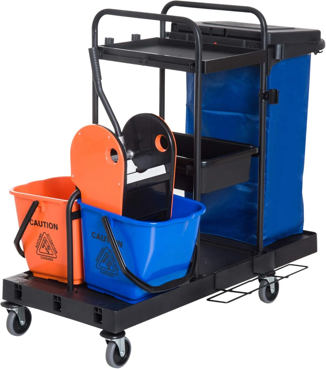 Bild von HOMCOM Putzwagen mit 4 Rollen in Schwarz, Blau und Orange, Maße 111 x 63,3 x 103 cm