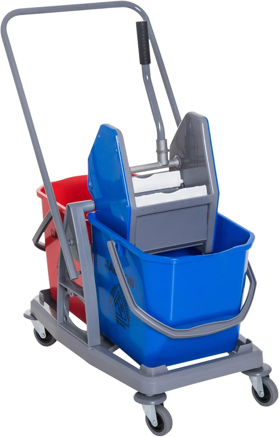 Bild von HOMCOM Reinigungswagen mit 2 Eimern und 4 Rollen in Blau und Rot, Maße 73 x 45 x 92 cm