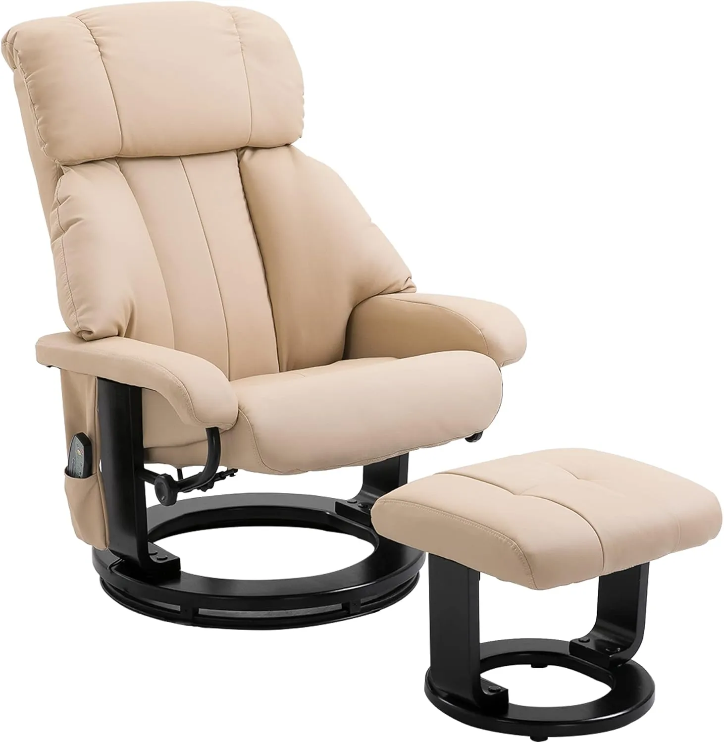 Bild von HOMCOM Relaxliege in Beige mit Liegefunktion und Massage, inklusive Hocker, Maße 76 x 80 x 102 cm