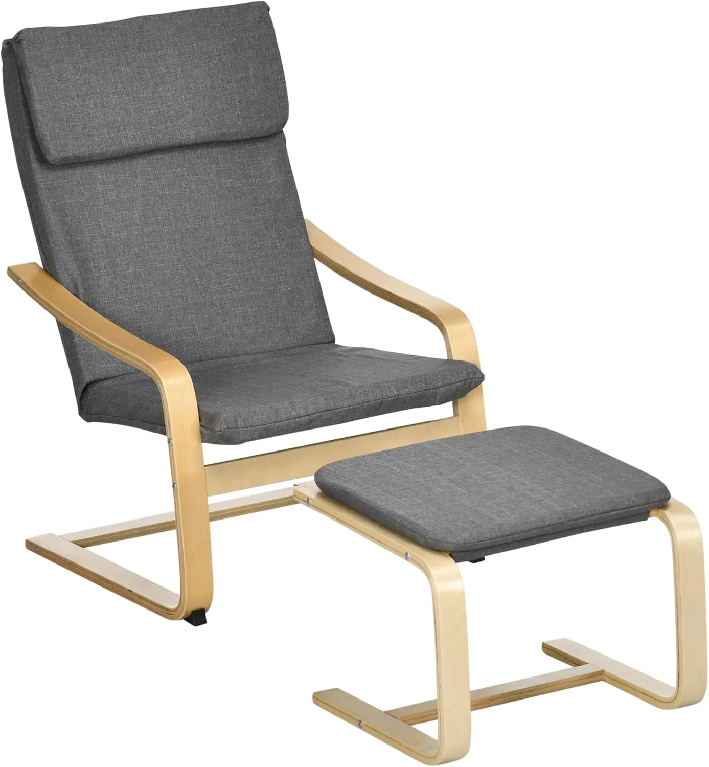 Bild von HOMCOM Relaxsessel mit Fußhocker in Grau, ideal für Wohnzimmer, Balkon oder Flur, Maße 66,5 x 80 x 99 cm