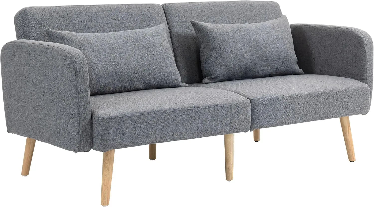 Bild von HOMCOM Schlafsofa 2-Sitzer mit Bettfunktion und verstellbarer Rückenlehne in Grau, inklusive 2 Wurfkissen, Maße 170 x 83 x 80 cm