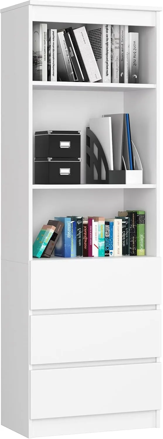 Bild von Home Collective Bücherregal in Weiß mit 60 cm Breite, 180 cm Höhe und 3 Schubladen